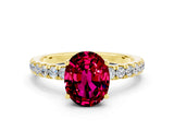Yellow gold Oval Cut Garnet Pave Band Solitaire Ring with Four-Prong Setting_24