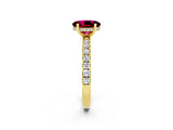 Yellow gold Oval Cut Garnet Pave Band Solitaire Ring with Four-Prong Setting_26