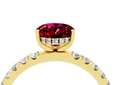 Yellow gold Oval Cut Garnet Pave Band Solitaire Ring with Four-Prong Setting_28