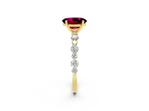 Yellow gold Oval Cut Garnet Prong Set Engagement Ring with Pavé Band_2