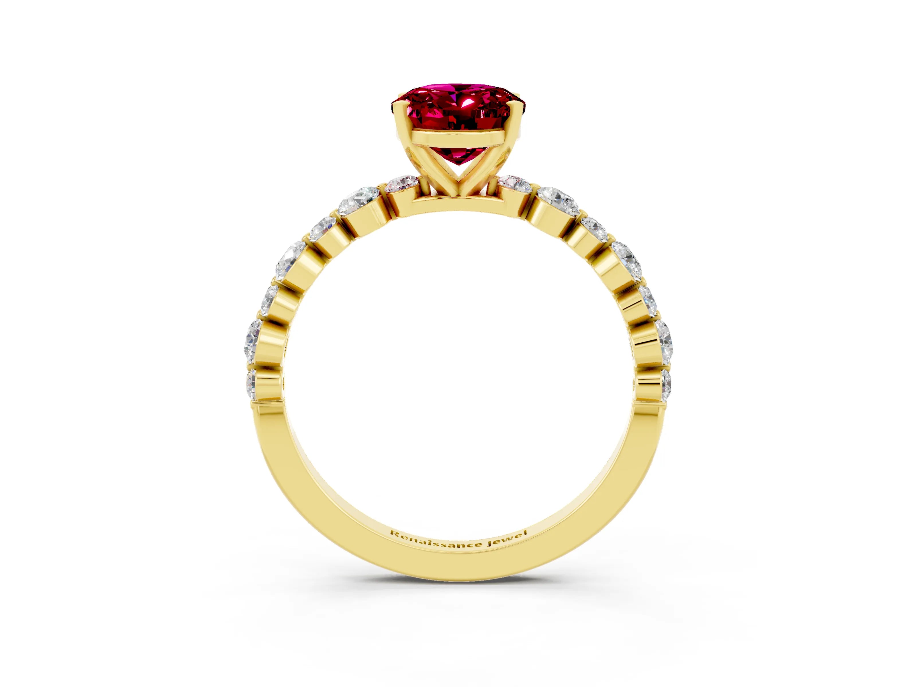Yellow gold Oval Cut Garnet Prong Set Engagement Ring with Pavé Band_3