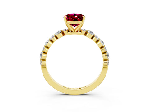 Yellow gold Oval Cut Garnet Prong Set Engagement Ring with Pavé Band_3