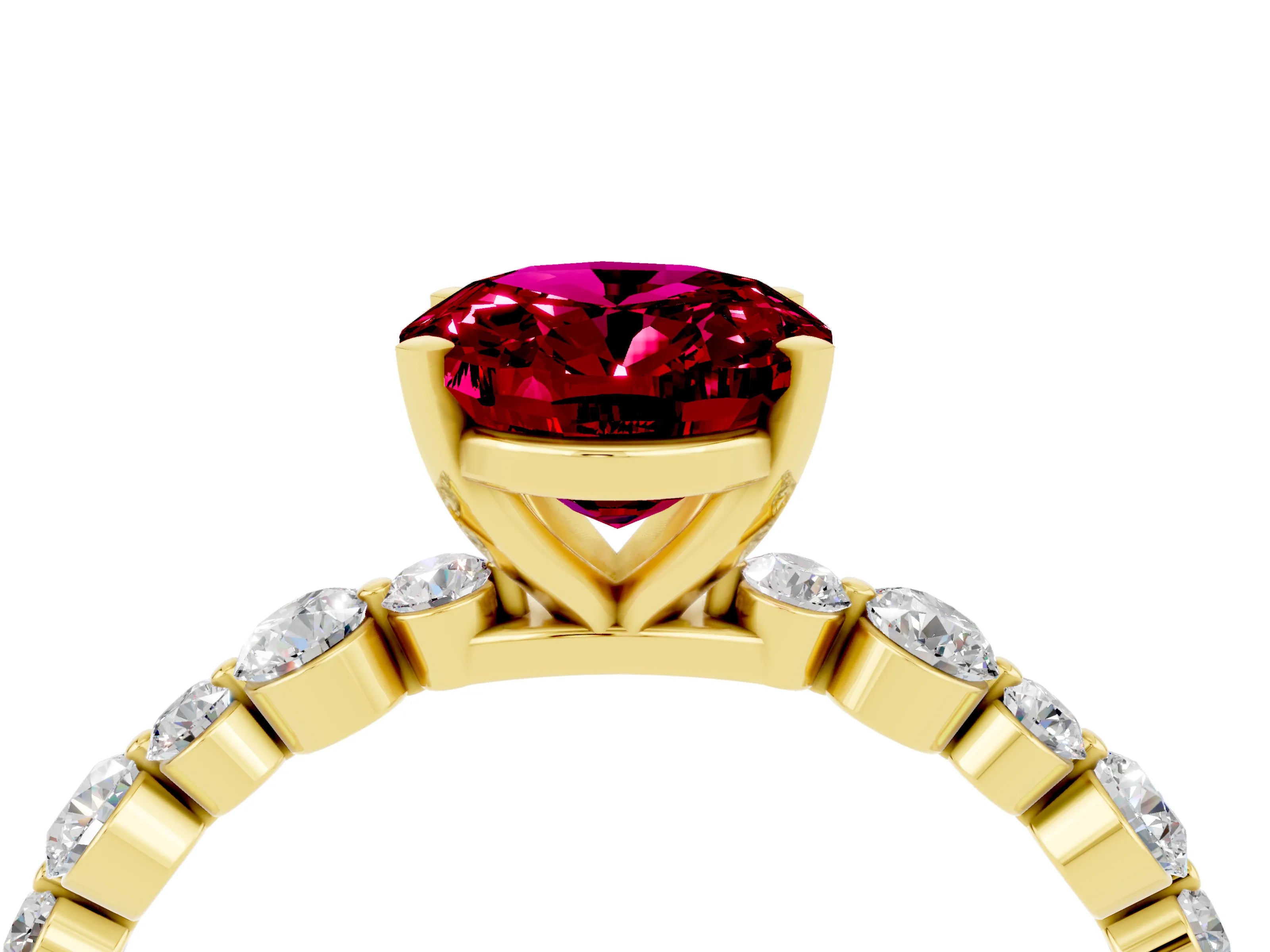 Yellow gold Oval Cut Garnet Prong Set Engagement Ring with Pavé Band_4
