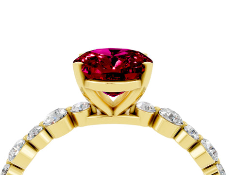 Yellow gold Oval Cut Garnet Prong Set Engagement Ring with Pavé Band_4