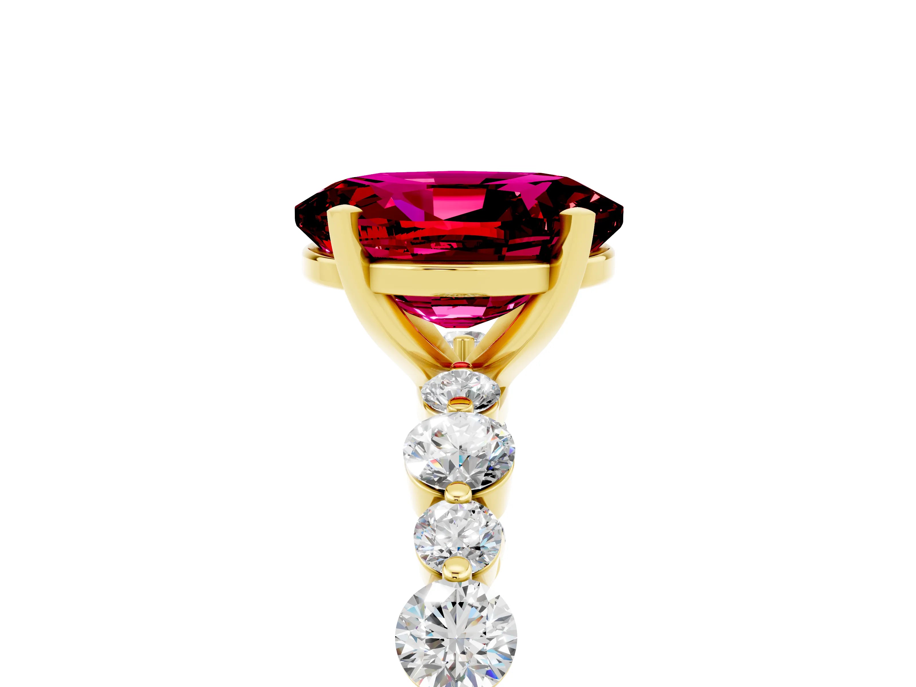 Yellow gold Oval Cut Garnet Prong Set Engagement Ring with Pavé Band_5