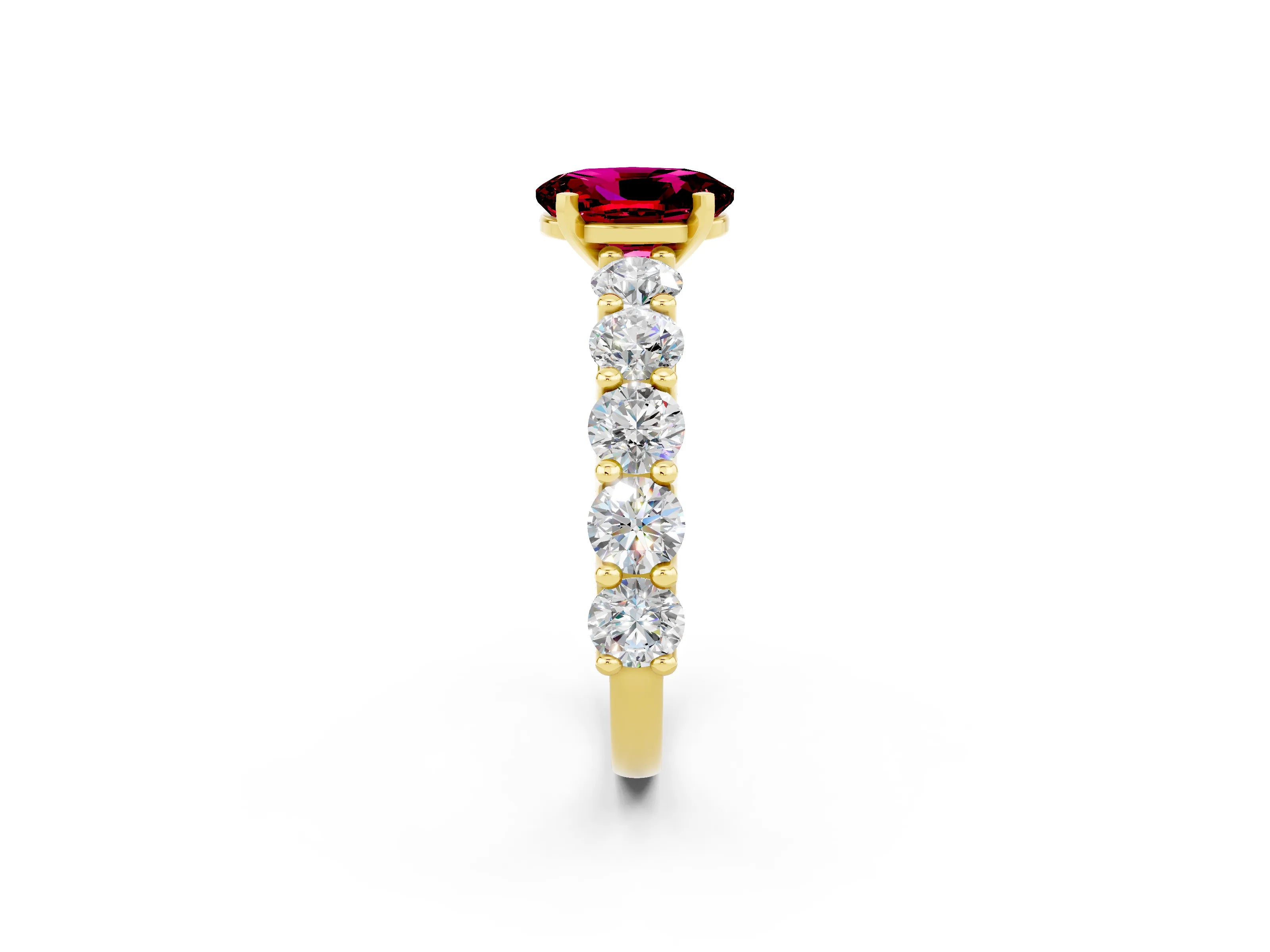 Yellow gold Oval Cut Garnet Prong Setting with Side Stones on a Pave Band_2