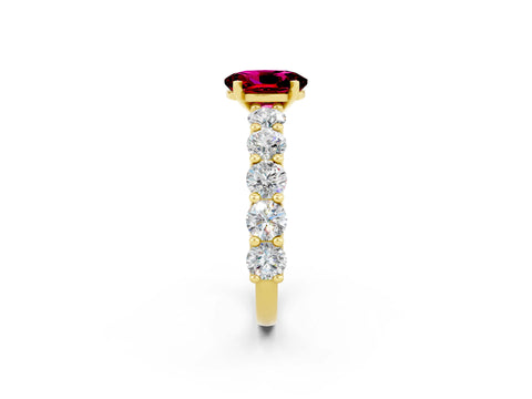 Yellow gold Oval Cut Garnet Prong Setting with Side Stones on a Pave Band_2