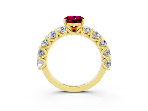 Yellow gold Oval Cut Garnet Prong Setting with Side Stones on a Pave Band_3
