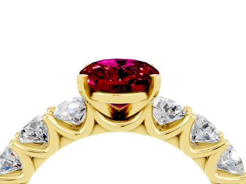 Yellow gold Oval Cut Garnet Prong Setting with Side Stones on a Pave Band_4