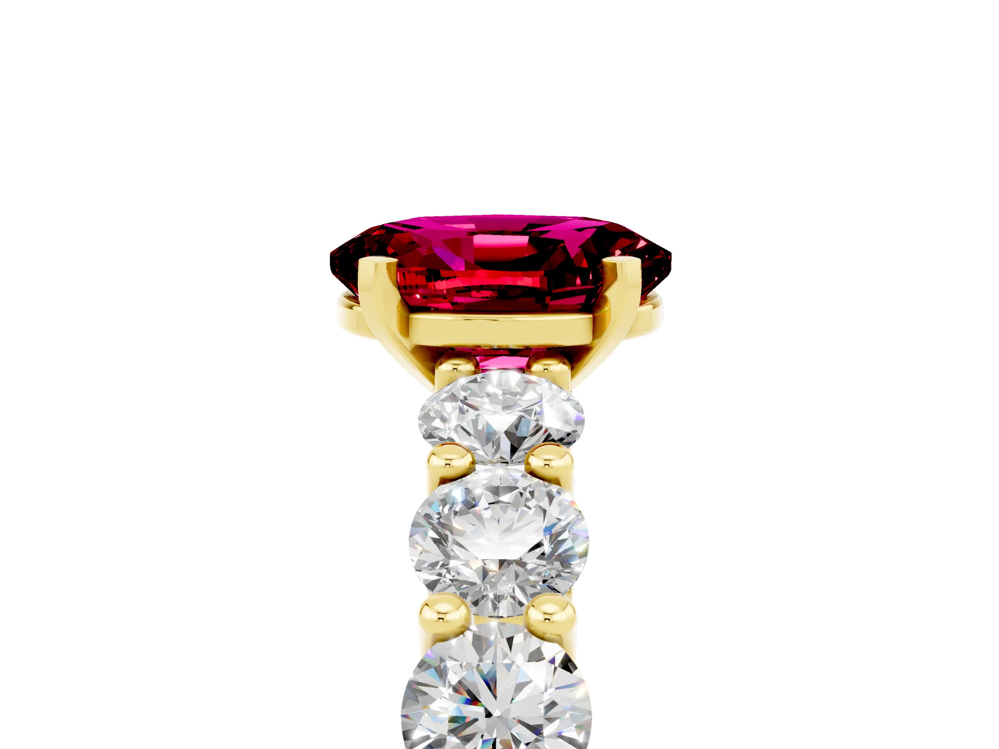 Yellow gold Oval Cut Garnet Prong Setting with Side Stones on a Pave Band_5