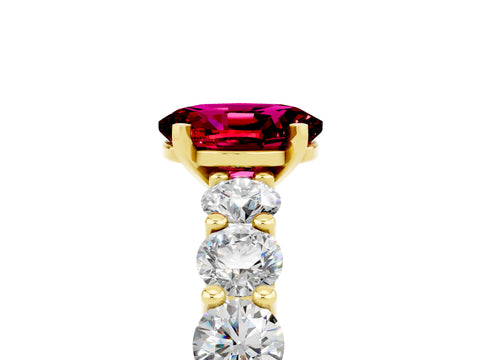 Yellow gold Oval Cut Garnet Prong Setting with Side Stones on a Pave Band_5