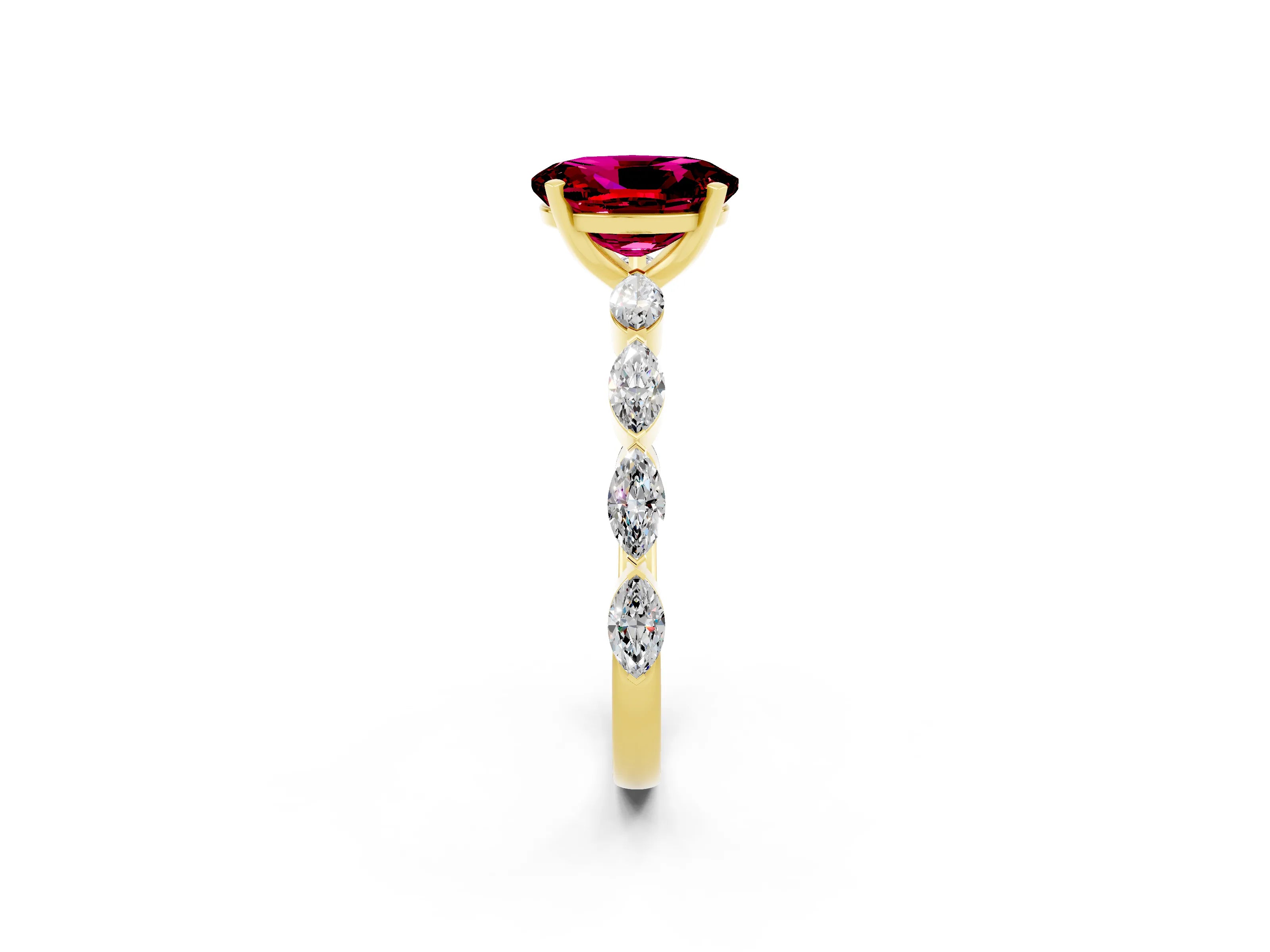 Yellow gold Oval Cut Garnet Ring with Marquise Side Stones and Prong Setting_2