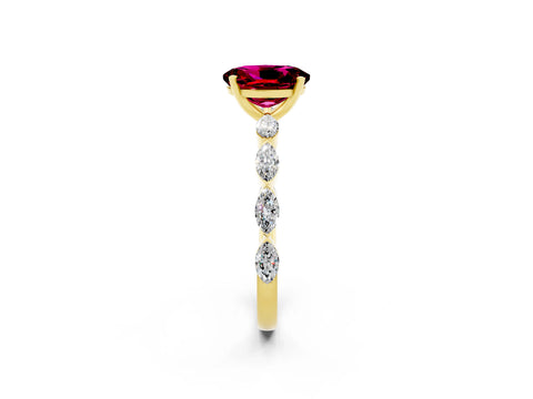 Yellow gold Oval Cut Garnet Ring with Marquise Side Stones and Prong Setting_2