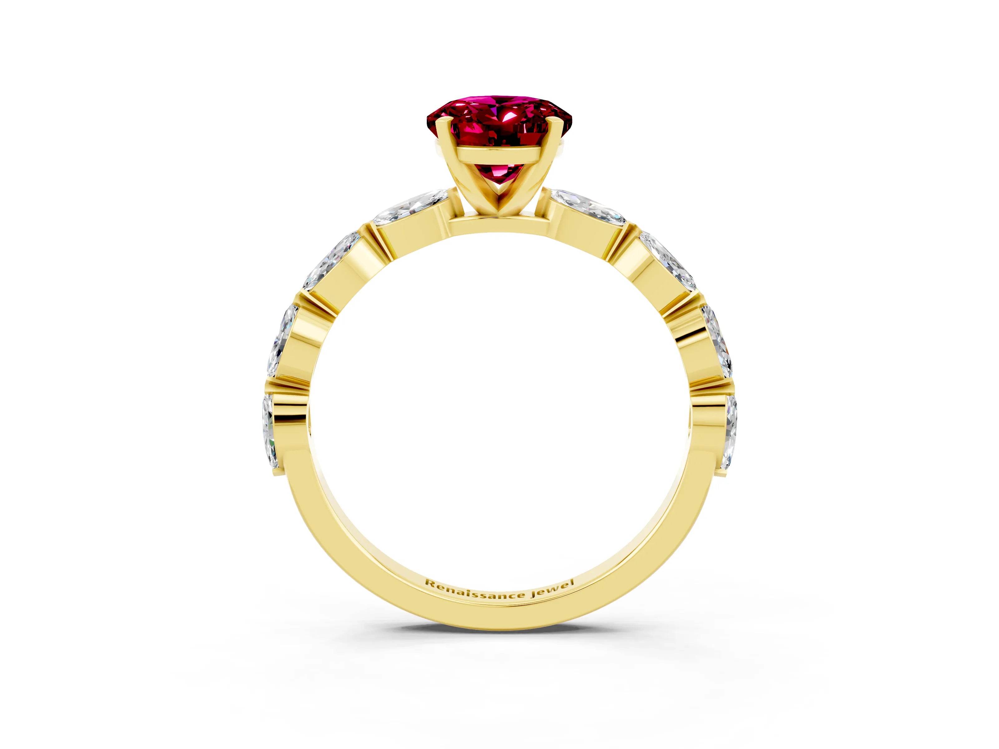 Yellow gold Oval Cut Garnet Ring with Marquise Side Stones and Prong Setting_3
