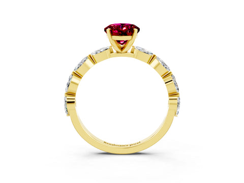 Yellow gold Oval Cut Garnet Ring with Marquise Side Stones and Prong Setting_3