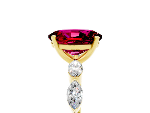 Yellow gold Oval Cut Garnet Ring with Marquise Side Stones and Prong Setting_5