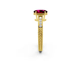 Yellow gold Oval Cut Garnet Ring with Milgrain Pavé Band and Four-Prong Setting_14