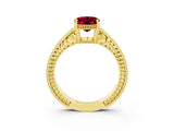 Yellow gold Oval Cut Garnet Ring with Milgrain Pavé Band and Four-Prong Setting_15