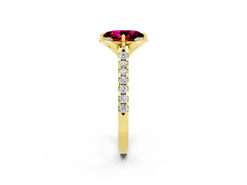 Yellow gold Oval Cut Garnet Ring with Pavé Band and Floral Prong Setting_2