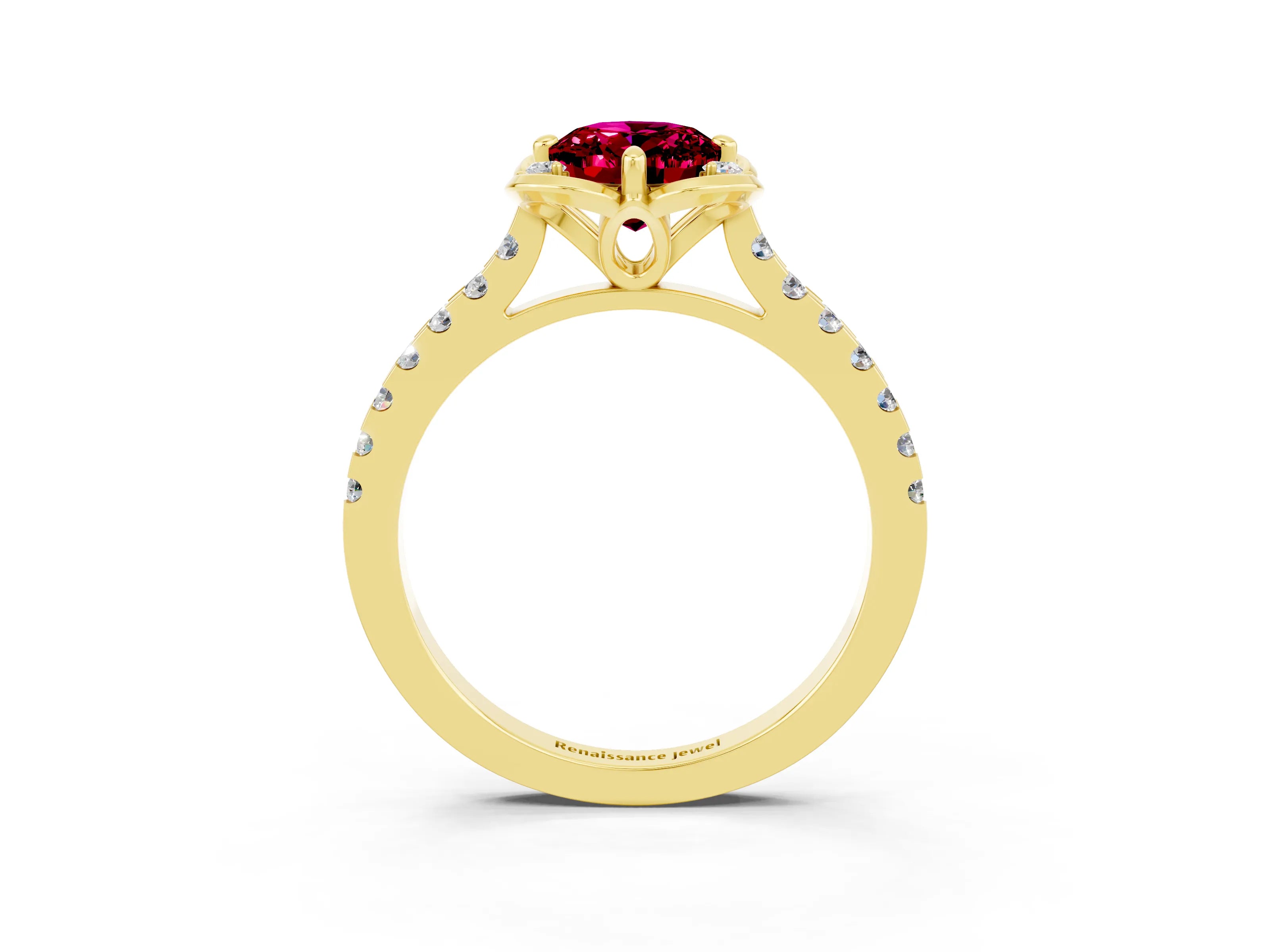 Yellow gold Oval Cut Garnet Ring with Pavé Band and Floral Prong Setting_3