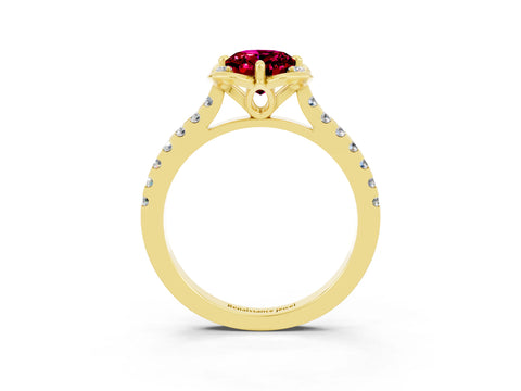 Yellow gold Oval Cut Garnet Ring with Pavé Band and Floral Prong Setting_3