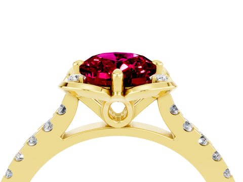 Yellow gold Oval Cut Garnet Ring with Pavé Band and Floral Prong Setting_4