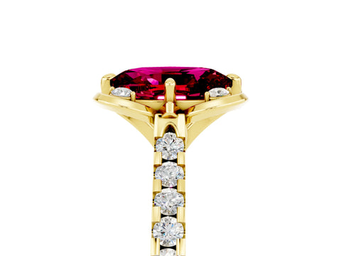 Yellow gold Oval Cut Garnet Ring with Pavé Band and Floral Prong Setting_5