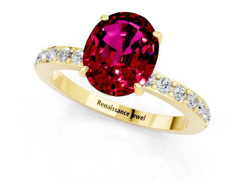 Yellow gold Oval Cut Garnet Ring with Pavé Band and Four-Prong Setting_1