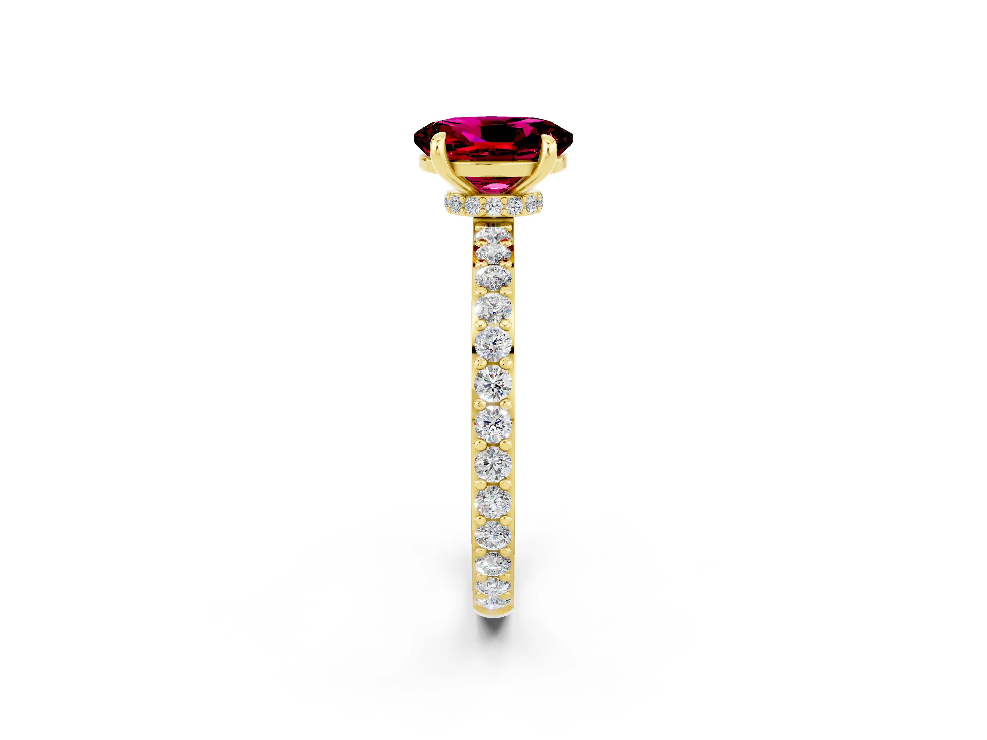 Yellow gold Oval Cut Garnet Ring with Pavé Band and Four-Prong Setting_2