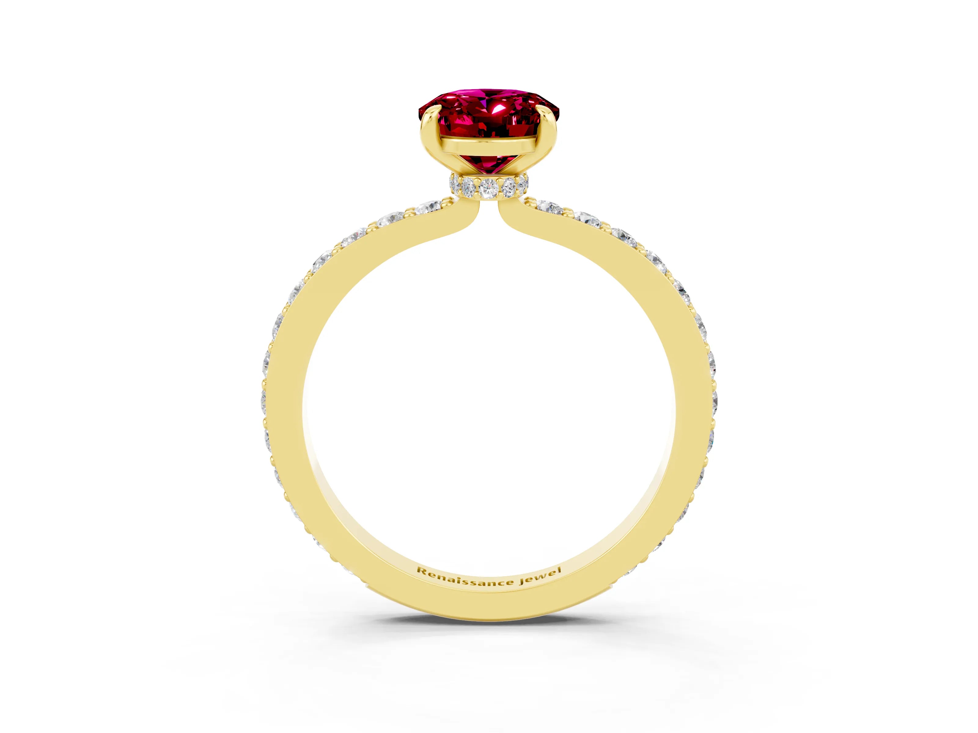 Yellow gold Oval Cut Garnet Ring with Pavé Band and Four-Prong Setting_3