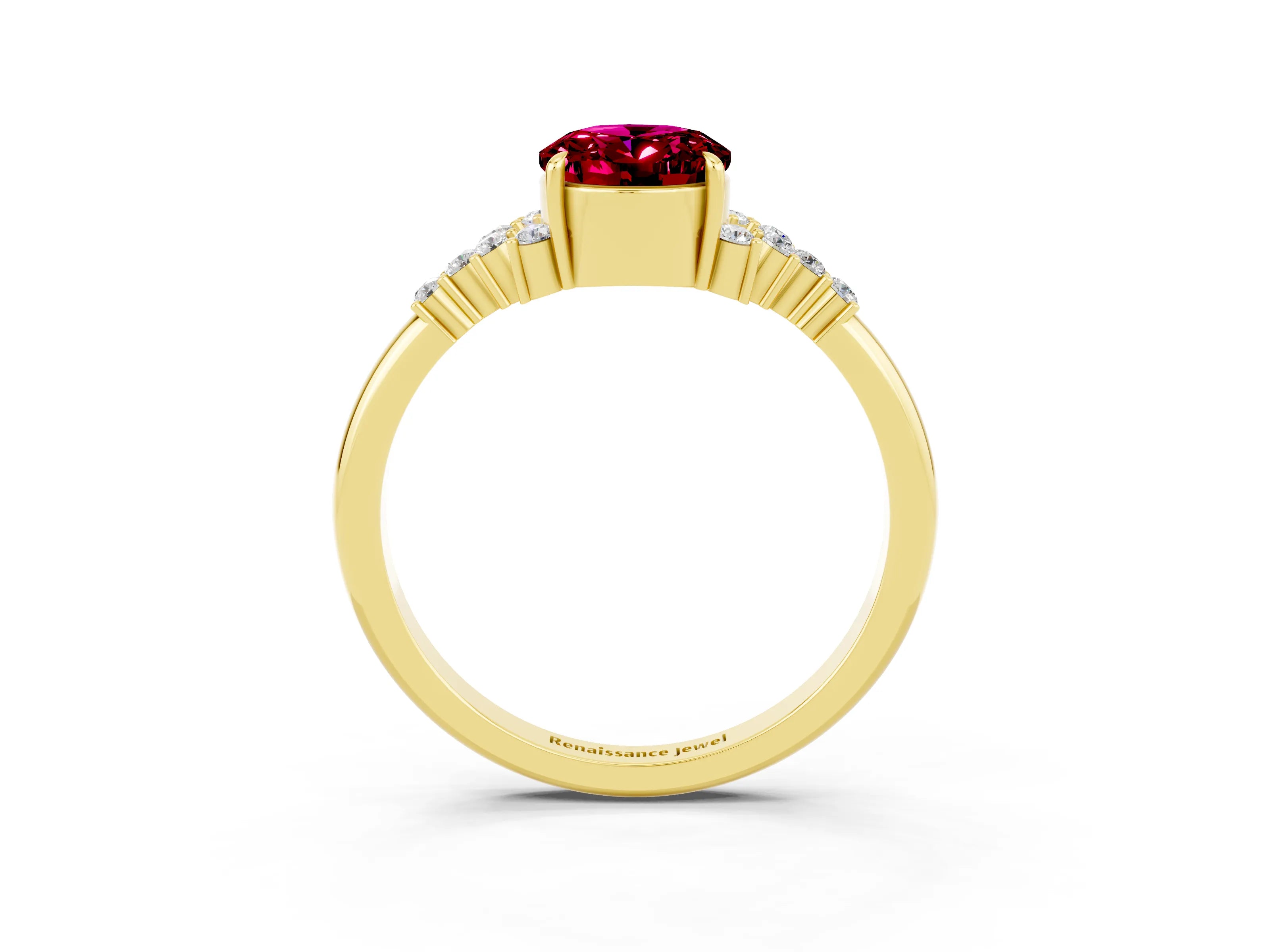 Yellow gold Oval Cut Garnet Ring with Side Stones and Four-Prong Setting_75