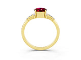 Yellow gold Oval Cut Garnet Ring with Side Stones and Four-Prong Setting_75