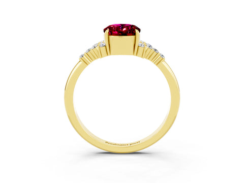 Yellow gold Oval Cut Garnet Ring with Side Stones and Four-Prong Setting_75