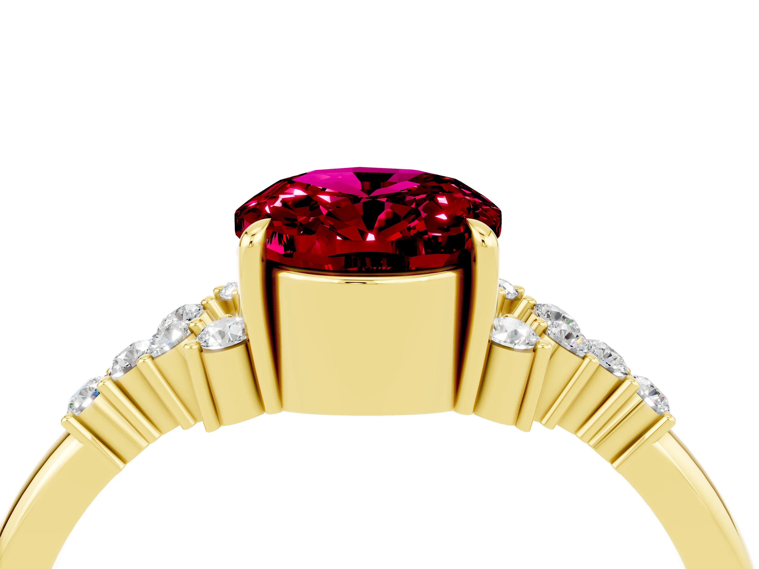 Yellow gold Oval Cut Garnet Ring with Side Stones and Four-Prong Setting_76