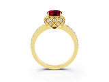 Yellow gold Oval Cut Garnet Scalloped Halo Engagement Ring with Round Shared Prong Band_15