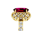Yellow gold Oval Cut Garnet Scalloped Halo Engagement Ring with Round Shared Prong Band_17