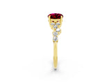 Yellow gold Oval Cut Garnet Scattered Round Accent Ring with Prong Setting_14