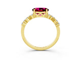 Yellow gold Oval Cut Garnet Scattered Round Accent Ring with Prong Setting_15