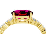 Yellow gold Oval Cut Garnet Scattered Round Accent Ring with Prong Setting_16