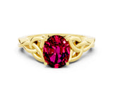 Yellow gold Oval Cut Garnet Solitaire Celtic Knot Ring with Four-Prong Setting_12