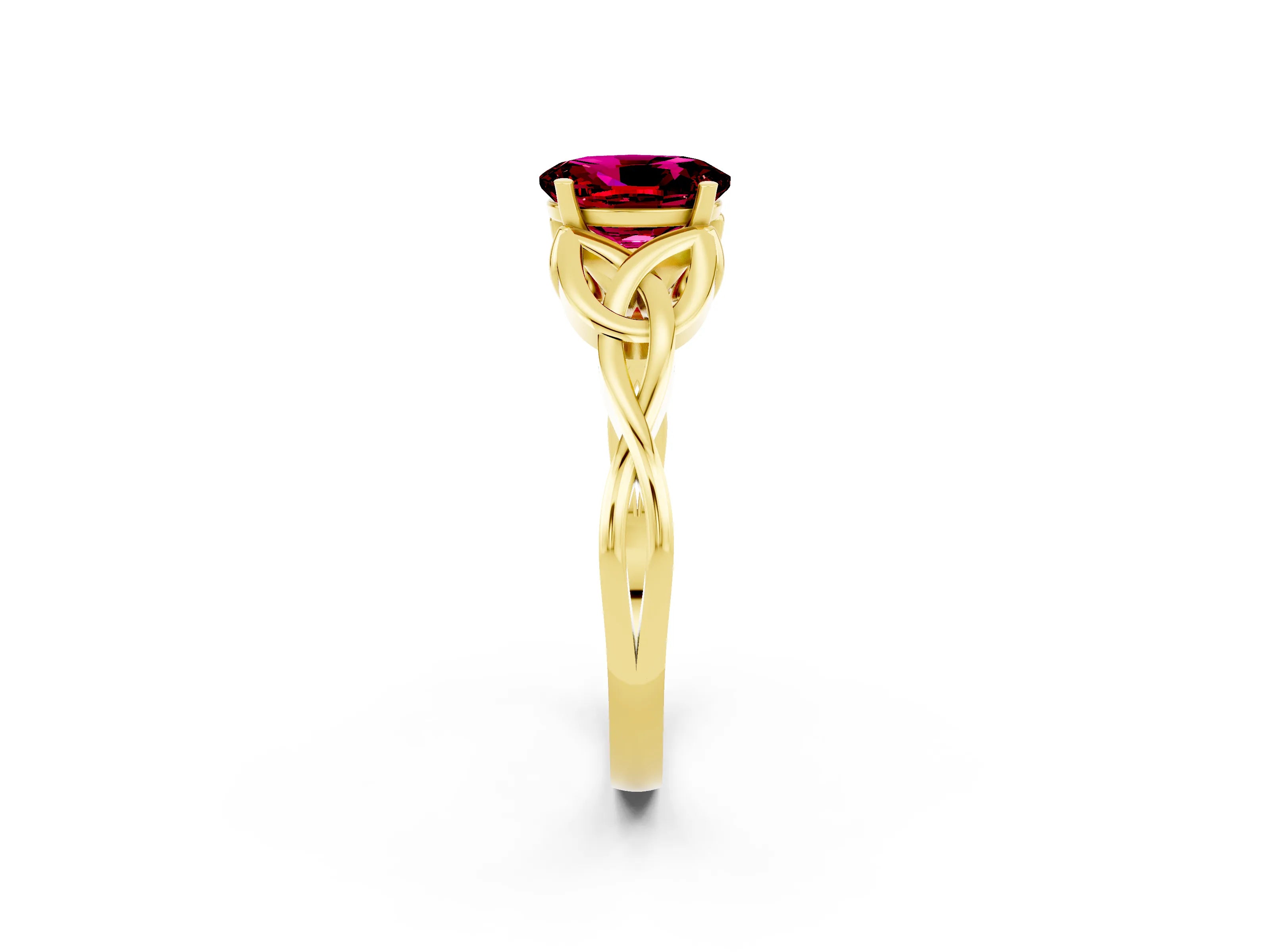Yellow gold Oval Cut Garnet Solitaire Celtic Knot Ring with Four-Prong Setting_14