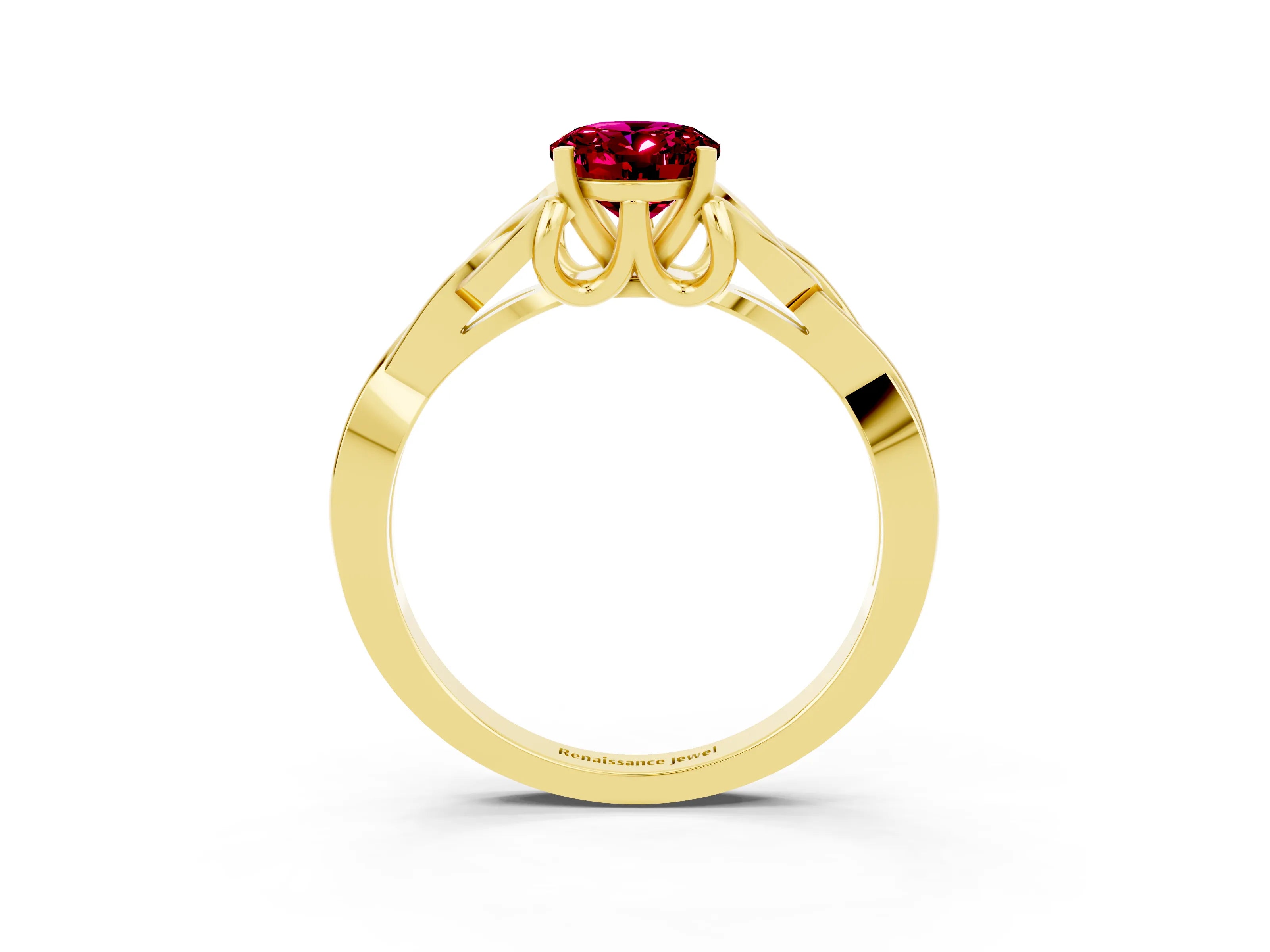 Yellow gold Oval Cut Garnet Solitaire Celtic Knot Ring with Four-Prong Setting_15