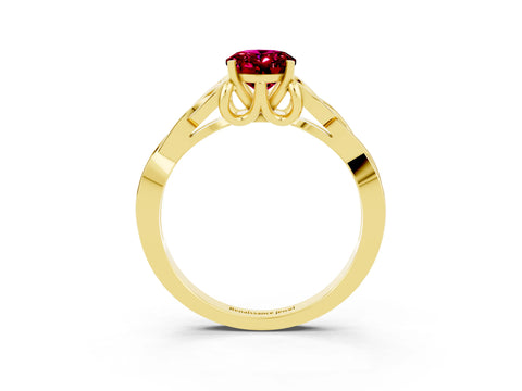 Yellow gold Oval Cut Garnet Solitaire Celtic Knot Ring with Four-Prong Setting_15