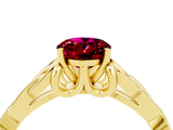 Yellow gold Oval Cut Garnet Solitaire Celtic Knot Ring with Four-Prong Setting_16