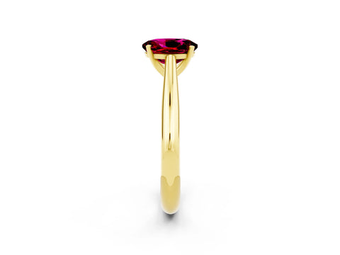 Yellow gold Oval Cut Garnet Solitaire Engagement Ring with Cathedral Setting and Four-Prong Mount_14