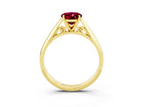 Yellow gold Oval Cut Garnet Solitaire Engagement Ring with Cathedral Setting and Four-Prong Mount_27