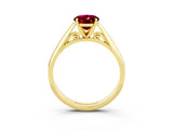 Yellow gold Oval Cut Garnet Solitaire Engagement Ring with Cathedral Setting and Four-Prong Mount_69