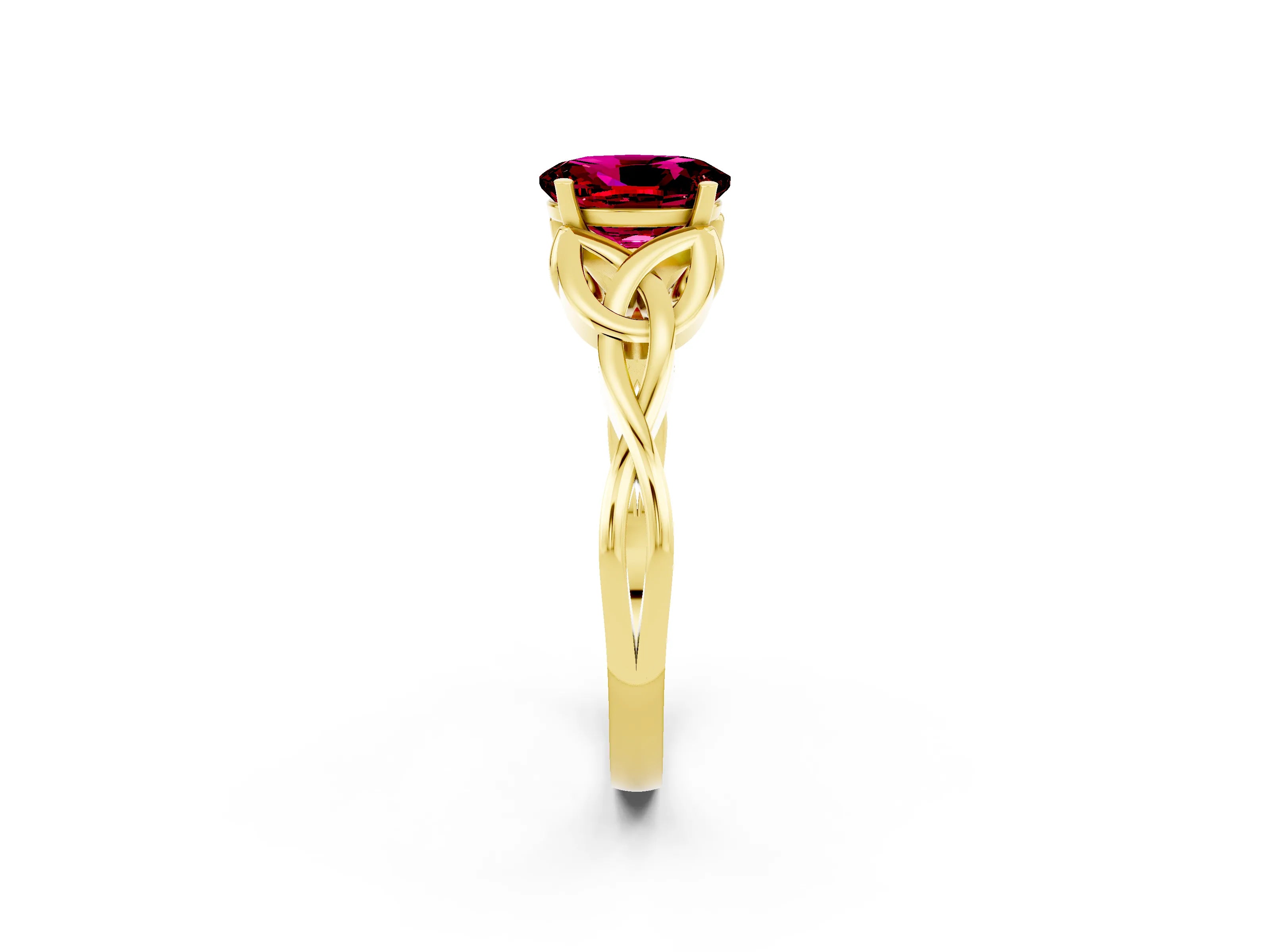 Yellow gold Oval Cut Garnet Solitaire Engagement Ring with Celtic Knot Band and Four-Prong Setting_2