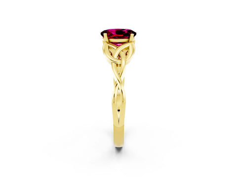 Yellow gold Oval Cut Garnet Solitaire Engagement Ring with Celtic Knot Band and Four-Prong Setting_2