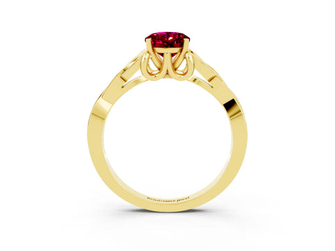 Yellow gold Oval Cut Garnet Solitaire Engagement Ring with Celtic Knot Band and Four-Prong Setting_3